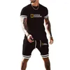 Herrspårar Summer Men Tracksuit National Map Print T-shirt Shorts 2 PC Set Fitness Jogging Set Casual Sports Outfits