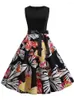 Vestidos casuais 2023 vintage preto de bolinhas vestido de verão feminino floral pin up vestidos robe femme linha a sem mangas decote em v festa sexy