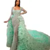 Fashion Square Neck Evening Gown Illusion Sequined Mermaid Dresses Full Sleeve Tiered Ruffles Train Prom Dress Formal