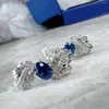 Oorknopjes 925 Zilveren Veer Oorbel Bling Blauw Zirkoon Vrouwen Eenvoudige Temperament Prachtige Fijne Sieraden 2023