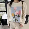 Damenpullover Blessyuki Kaschmir Niedliche Blumen Druck Kintted Pullover Frauen Casual Lose Oansatz Winter Pullover Weibliche Mode Weich Warm