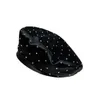 Stingy Brim Hats 2022 New Satin Rhinestone Beret Cap Women's Fashion Blk Painter Hat Spring and Autumn Octagonal Hats Newsboy Gorras Casquette J230802