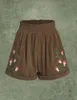 Shorts de linho de algodão feminino casual solto cintura elástica shorts de perna larga verão vintage bordado calças curtas roupas femininas