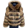 Women s Tanks Camis Europa y Amrica chaqueta de piel mapache pesada Natural con capucha grande invierno para mujer abrigo Real 230801