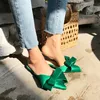 Sandals spring and summer women s shoes Korean silk satin Pointed bow tie slippers Baotou flat heel sets semi 230801