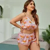 Women's Sleepwear Plus Size Europe And America Pajamas Set Sexy Suspenders Deep V Home Wear Print Lace Top Shorts 2 Piece Underwear Suit For