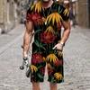 Herrspårar Summer Men Shorts Set 3D Tropical Plant Flowers Print Hawaiian Shirt and Beach Wear Holiday Clothes Two Piece Beachwear