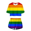 Kadınların izleri Summer Fashion Street Aynı Harness Harajuku 3D T-Shirt Baskı LGBT Glamour Seksi Sıradan Şort İki Parçalı