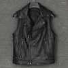 Men's Vests Luxury Genuine Real Cowhide Leather Vest Oblique Zipper Motorcycle Biker Stand Collar Sleeveless Ja