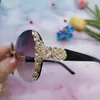 Sonnenbrille UVLAIK Großer Rahmen Diamant Für Frauen Rahmenlose Sonnenbrille Weibliche Lila Blau Pulver Farbe Brillen UV400