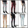 Mens Distressed Ripped Skinny Jeans Fashion Men Motorcycle Moto Long Off Cotton Slim Feet High Street Denim Light Blue Paste Pants CXG08022