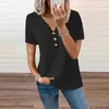 Kvinnors T -skjortor Lossa avslappnad spetsknapp flätat mönster dagligen sommar V hals kort ärm toppskjorta skopa länge