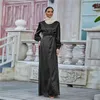 Этническая одежда Satin Long Dress Женщины мусульманская абая элегантная сплошная упаковка