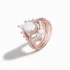 Sterling Silver S925 White Australian Gem Oval Rose Gold Multi-Layer Ring Smycken Utsökande ljus lyxig kvinnors ring