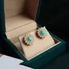 Stud Designer original round turquoise pearl earrings wild simple and exquisite charm ladies silver jewelry 230801