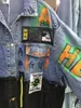 Herfst 2021 Nieuw modemerk Gepersonaliseerde veelzijdige Splice Graffiti Patch Jean-jas Damesjas Top