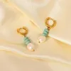 Hoop Earrings 18k Gold Plated Stainless Steel Natural Stone Turquoise Pearl Pendant Women's FashionJewelry