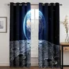 Curtain 3D Print Night Starry Sky Earth Stars Milky Way Moon 2 Pieces Thin Window For Living Room Bedroom Decor