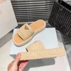 Women's Straw Woven Slippers Designer Thick Sole Raffia Sandals Luxury Brand Triangle Logo Mule Shoes Beige Black White Classic Mop Slippers Outdoor Casual Sandals