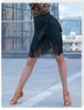 Scenkläder svart frans latin danskjol salsa jazz dansare tofs övning klänning kvinnlig vuxen show tävling korta klänningar