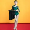Vestuário de palco 2023 infantil vestido de dança latina trajes de desempenho de competição profissional saia preta verde tops terno 2 peças