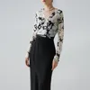 Women's Blouses Classic French Black And White Large Flower Silk Long Sleeved Sun Protection Short Top Shirt