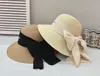 Nowy słomkowy kapelusz damski letni plażowi herbat hat uv sun hat bow Big Brimmed Fisherman Hat