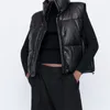 Damenwesten Mode Streetwear Frauen Puffy Weste Winter Dicke Parkas Jacke Schwarz PU Weibliche Mäntel Kunstleder Daunenweste Lose Dame 230801