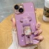 Cell Phone Cases Luxury Plating 3D Doll fold stand Soft silicone Phone Case for iphone 14 13 12 Pro Max 11 MiNi X XR XS 7 8 plus SE 3 Cute Cover L230731