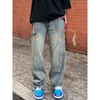 Herrenjeans Europäische und amerikanische High Street Splashing Ink Wash für Männer Damen Ins trendige Hip-Hop Straight Tube Loose Pants