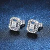 Stud Earrings JECIRCON 3x4mm Moissanite 925 Sterling Silver For Women High-end Full Diamond Rectangular Platinum-plated Jewelry