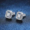 Серьги с шпилькой Jecircon 3x4mm Moissanite 925 Серебряное серебро для женщин Высококачественные прямоугольные ювелирные украшения с полным алмазом