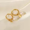 Hoop Earrings Charm Star Freshwater Pearl Drop Earring For Women Stainless Steel Gold Plated Fashion Jewelry Party Gift