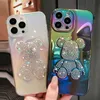 Mobiltelefonfodral Cartoon Bear Glitter Diamond Case för iPhone 11 12 13 14 Pro Max Plus Aurora Gradient Bling Rainbow Soft TPU stötsäker täckning LF230731.