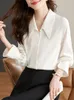 Women's Blouses Autumn Winter Green Satin Blouse Women Long Flare Sleeve Button Up White Shirts Office Lady Vintage Tops Female Casual