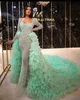 Fashion Square Neck Evening Gown Illusion Sequined Mermaid Dresses Full Sleeve Tiered Ruffles Train Prom Dress Formal