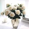 Fleurs décoratives Artificielle Rose Bouquet 10 tête Faux Soie Blanc Rose Mariage Mariée Arrangement De Fleurs Décor À La Maison