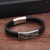 Charm Armbanden Luxe Handgemaakte Gevlochten Roestvrij Stalen Ketting Link Manchet Armbanden Vintage Mannen Mannelijke Sportieve Echt Leer