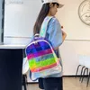 Okul çantaları şeffaf pvc sırt çantası dişi jöle şerit dikişli lazer okul çantası moda ortaokul öğrenci sırt çantası plaj çantası 230301 z230802