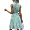 Casual Kleider 2023 Sommer Temperament Pendeln Spitze Up Taille Kurzen Rock Einfarbig Vintage Gürtel Kleid Frauen 3