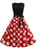 Sıradan Elbiseler 2023 Vintage Siyah Polka Dot Yaz Elbisesi Kadın Çiçek Pin Up Vestidos Robe Femme A-Line Sleeless V Boyun Seksi Parti