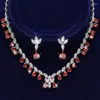 Necklace Earrings Set Luxury Dinner Crystal Bridal Wedding Dress Jewelry Red Zircon Jewel. Rows