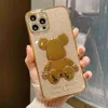 Mobiltelefonfodral Fashion Shinny Bear Phone Case för iPhone 14 13 12 11 Pro XS Max 7 8 Plus 14 Pro Plus XR X Lens Protection Glitter Plating Cover L230731