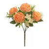 Fleurs décoratives pivoine artificielle avec tige 6 têtes non flétries pas d'arrosage mariage Po accessoires réaliste Faux Chine Rose bouquet de fleurs