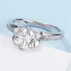 Cluster Rings Moissanite 1 med Zircon Sterling 925 Silver Ring for Women Wedding Band Iris Lily Flower Design Bague Fleur de Lys