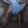 Sahne Giyim Kadın Mesh Patchwork Latin Dans Etek Fringe Latin Dans Giyeri Cha Samba Performans Elbisesi Balo Salonu YD150