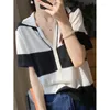 Vrouwen T-shirts 2023 Zomer Dames POLO Hals Trui Kamgaren Korte Mouw Gestreepte Losse Casual Mode Gebreide Trui Top vrouwen Vest