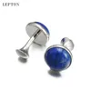 Boutons de manchette Lowkey luxe Lapis Lazuli boutons de manchette pour hommes couleur or Lepton haute qualité ronde Lazurite pierre liens Relojes gemelos 230801