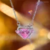 Collane con ciondolo Collana placcata argento Cuore rosa Personalità Donna Maglione Catena Gioielli Zircone intarsiato Clavicola da donna