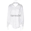 Chemisiers pour femmes Chemises Femme Vêtements Col rabattu Manches longues Chemises à boutonnage simple Tops blancs Dames Sexy Chaîne Dos nu Blouses Streetwear 2023 J230802